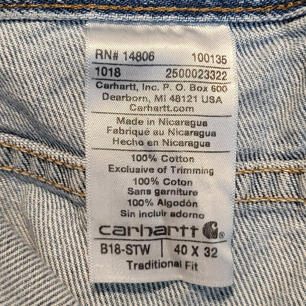 Carhartt Blue Denim Work Jeans Traditional Fit B18 Men Size 40 x 32 - Picture 7 of 11